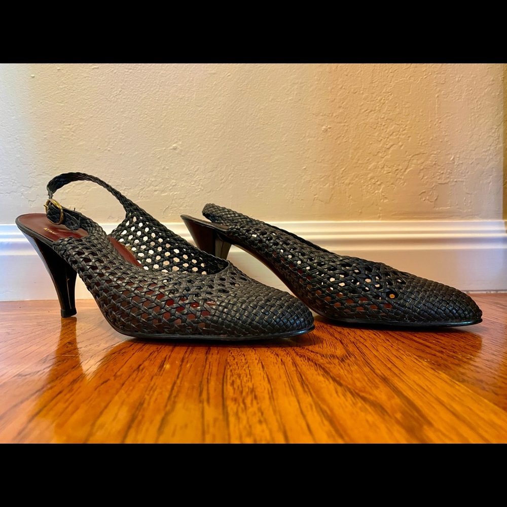 Black Woven Leather Slingback with 3-inch heels